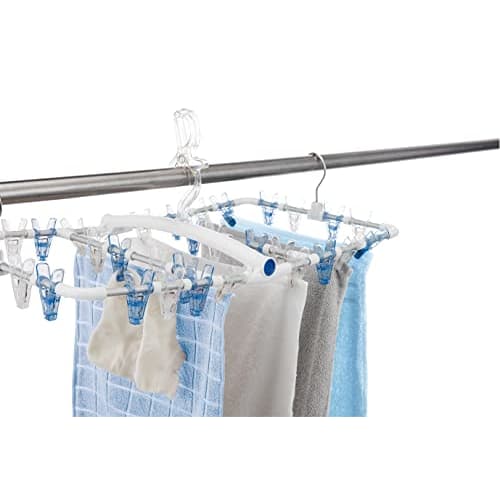 Tenma Polish Laundry Hanger, Elegant Corner Hanger, 32 Pinch, White Blue, Approx. 65 x 36 x 25 cm, PL-02R