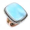 Двухцветное подарочное кольцо из чистого серебра 925 пробы с натуральным драгоценным камнем Ларимар S.7 a9W03