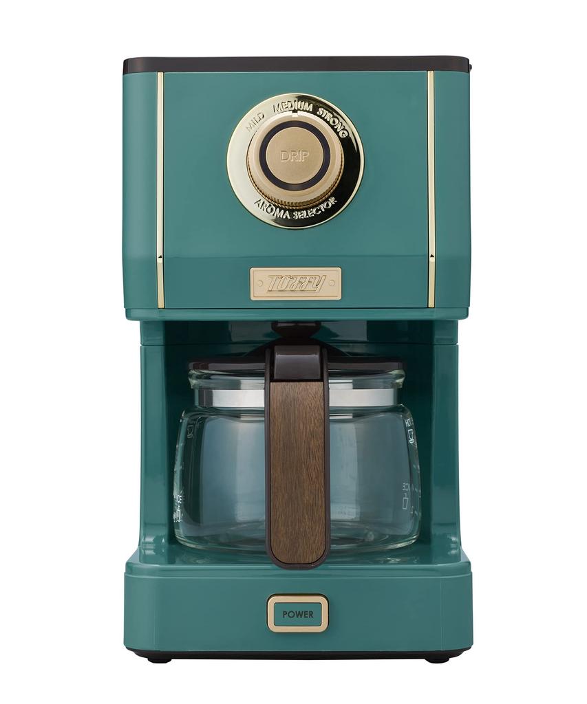 Кофеварка Aroma Drip с функцией приготовления на пару капельного типа, функцией автоматического подогрева, стеклянная кружка с сетчатым фильтром, стильная ретро-кофеварка [Toffy] K-CM5 (Сланцево-зеленый)