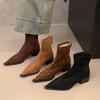 Fashion Designer Leopard Women Ankle Boots Fashion Pointed Toe Short Booties Ladies Concise Square Heels Shoes