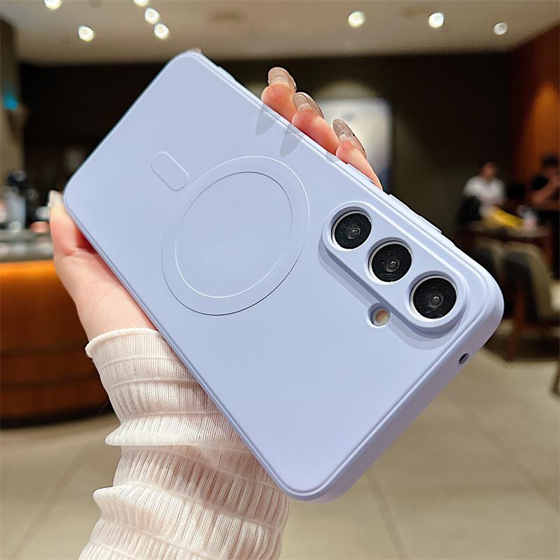 Liquid Silicone For Magsafe Wireless Charge Magnetic Case For Samsung S25 S24 S23FE S22 Plus Ultra A55 A15 A35 A05 Soft Cover