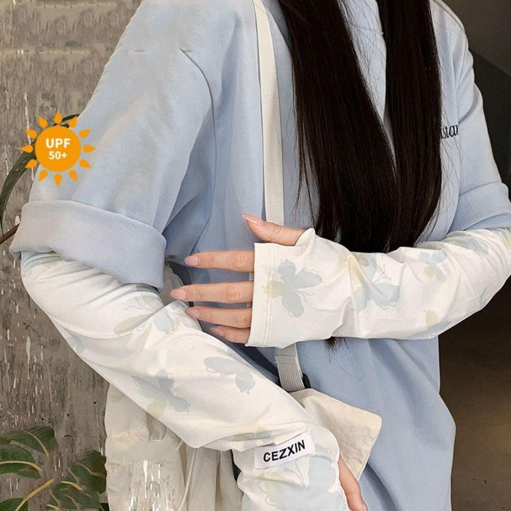 Sun Protection Sunscreen Arm Sleeve Butterfly Summer Long Glove Cool Ice Silk Sleeves Fishing