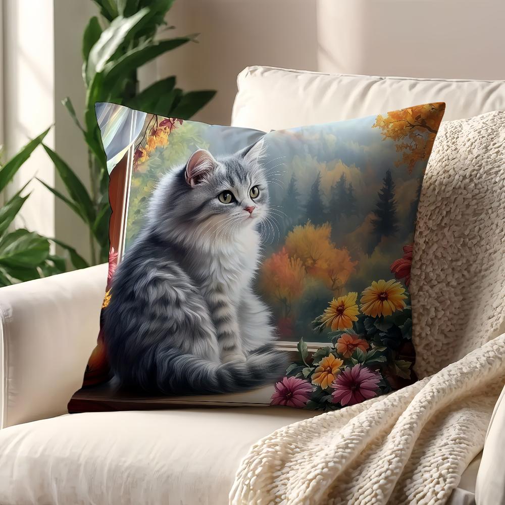 Charming Cat  themed cushion cover For Pillow Printing Sofa Decoration Home Car Room Coffee Shop Office Nordic Simplicity
