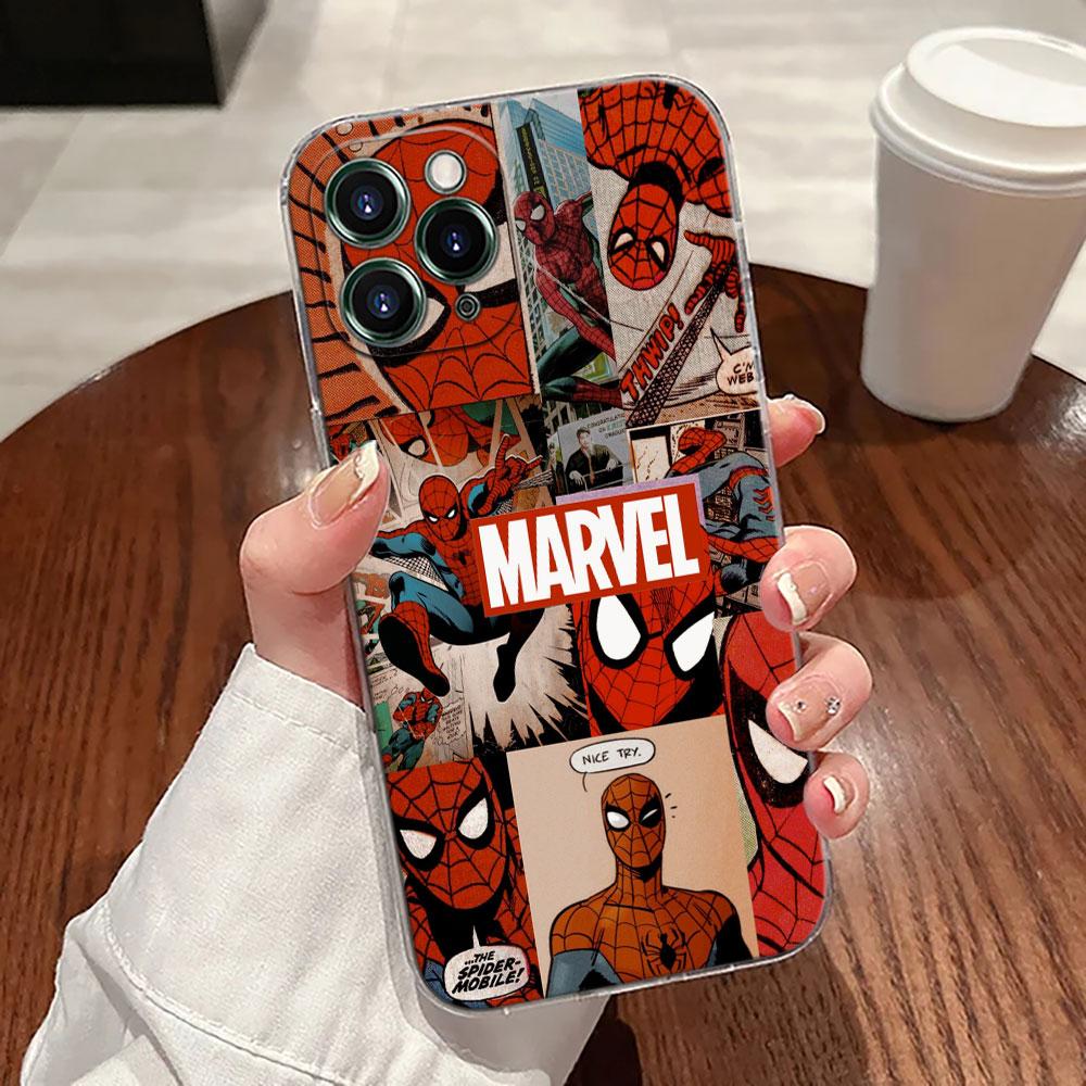 Прозрачный чехол для телефона Marvel Человек-паук для iPhone 17 Pro Max 17E 11 12 13 14 15 16 Pro Max 15 Plus 17 Air 16E 7 XS Мягкая накладка