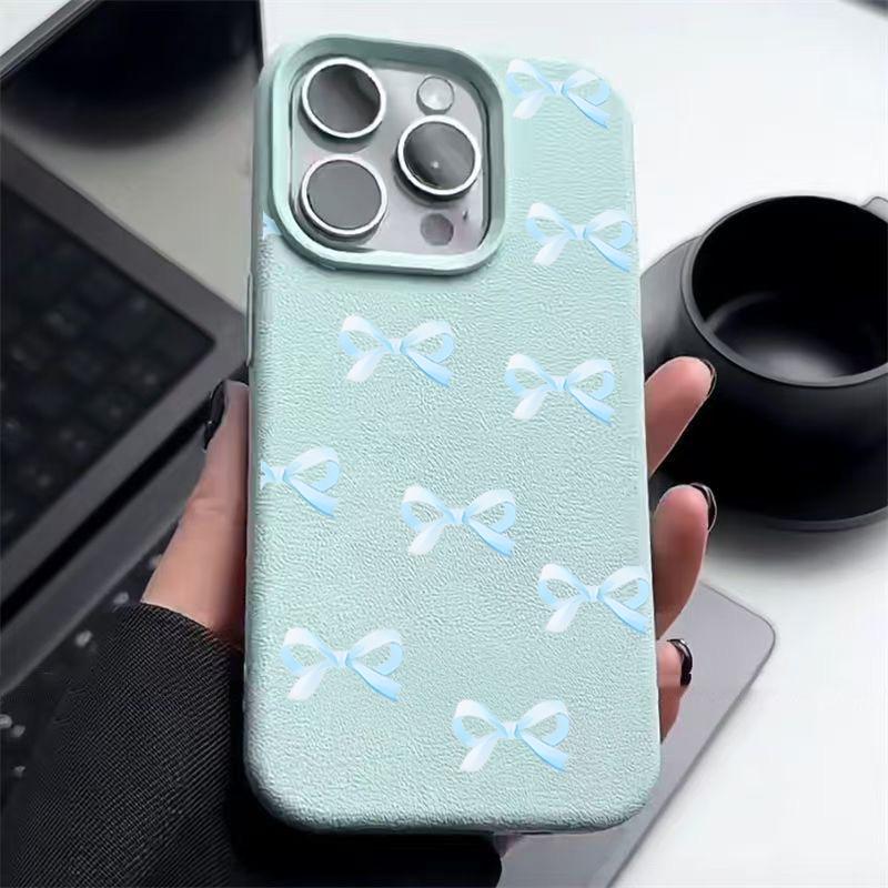 Bowknot Pattern Matte Leather Texture Case For iPhone 16 Pro Max 15 Pro 14 13 12 11 Solid Color Slim Shockproof TPU Soft Phone Cover
