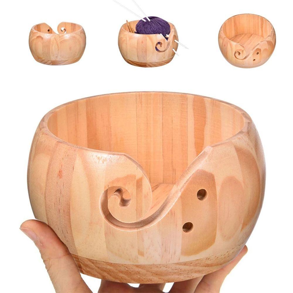 Wooden Yarn Bowl Knitting Storage Basket Wool Holder Organizer With Handmade Holes DIY Knitting Crochet Weaving Tool