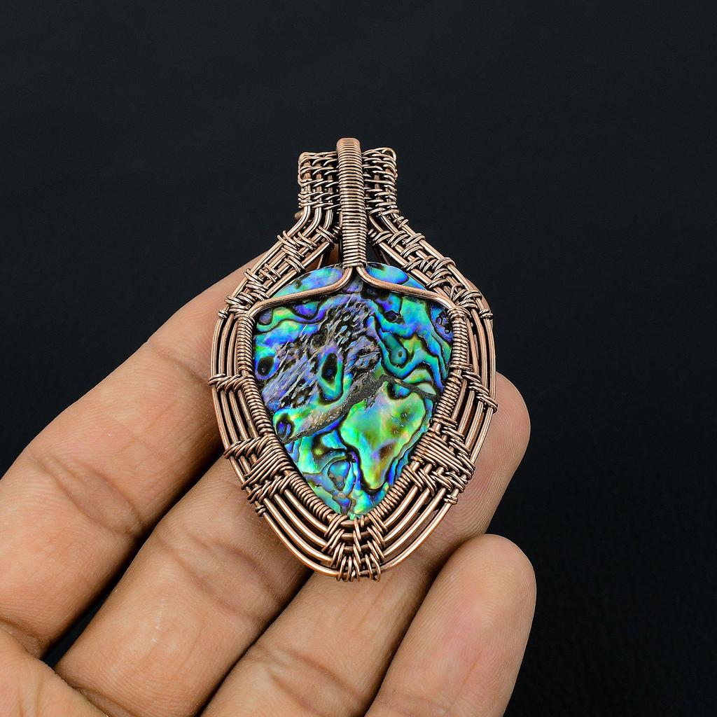 Кулон из раковины абалона, обернутый медной проволокой 999 пробы, Ювелирные изделия с подвеской из драгоценного камня ручной работы, Подарки для жены, Совершенно новый кулон