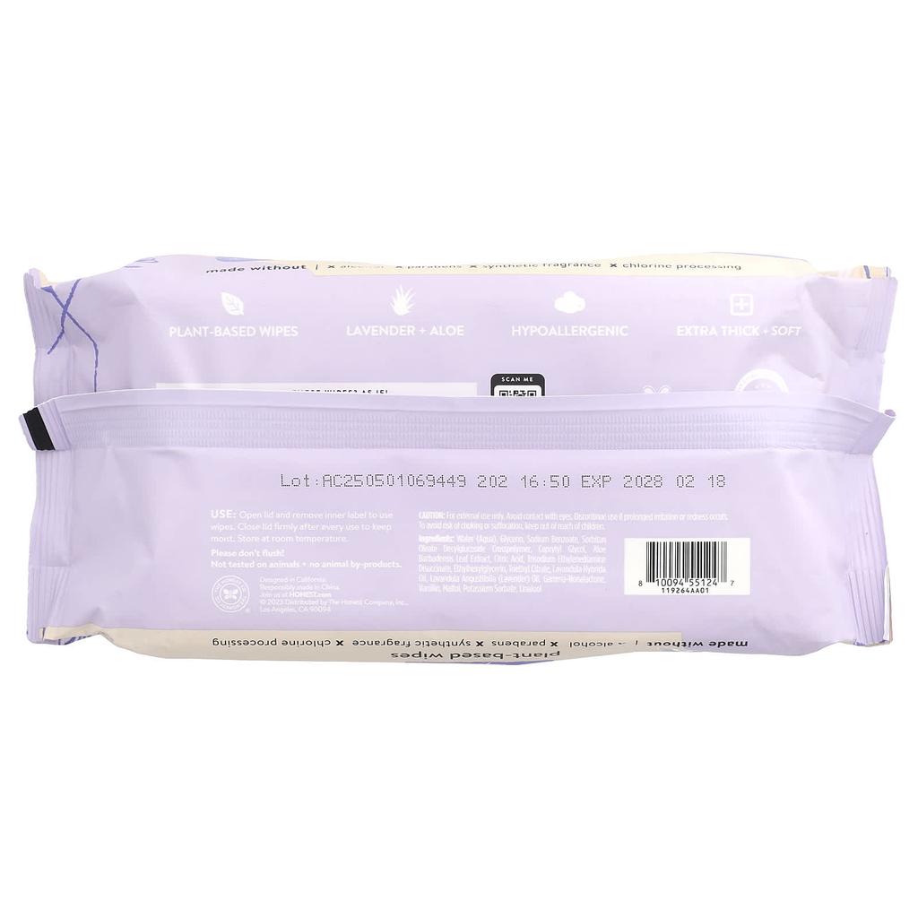 The Honest Company Plant-Based Wet Wipes, Lavender, 60 Count