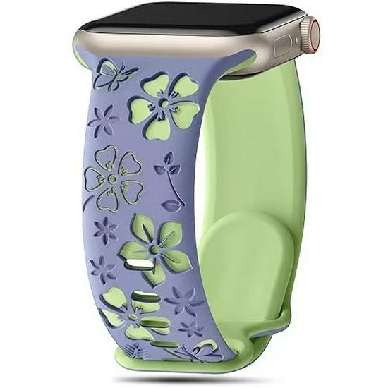 Силиконовый ремешок для Apple iWatch с 3D-резьбой и лазерной гравировкой в виде цветов