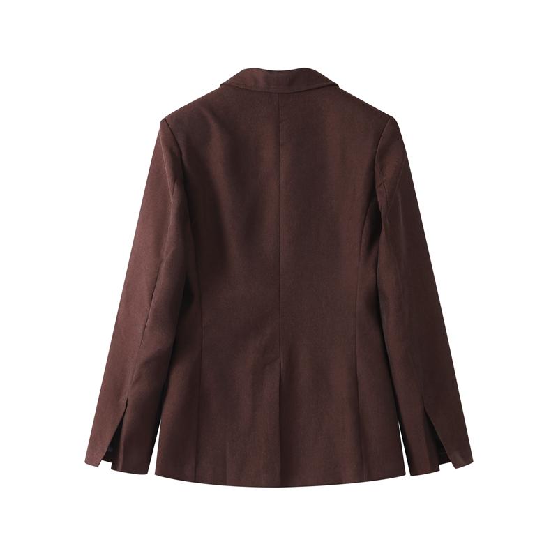 Elegant Blazer Women Fashion Brown Shoulder Pad Cinched Waist Suit Jacket Commute Office Lady Women's Professional Jacket