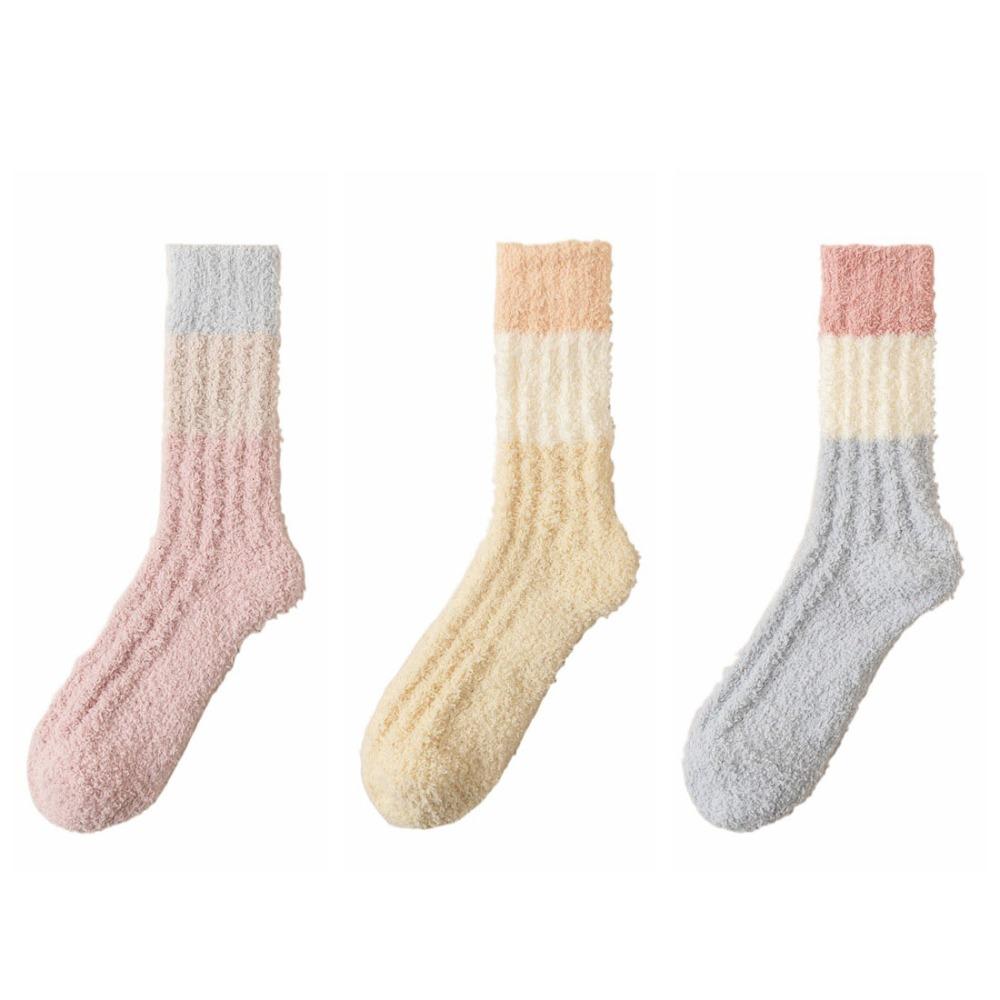 3Pairs Thickened Floor Plush Socks Winter Mid Tube Socks Women Coral Fleece Socks Winter