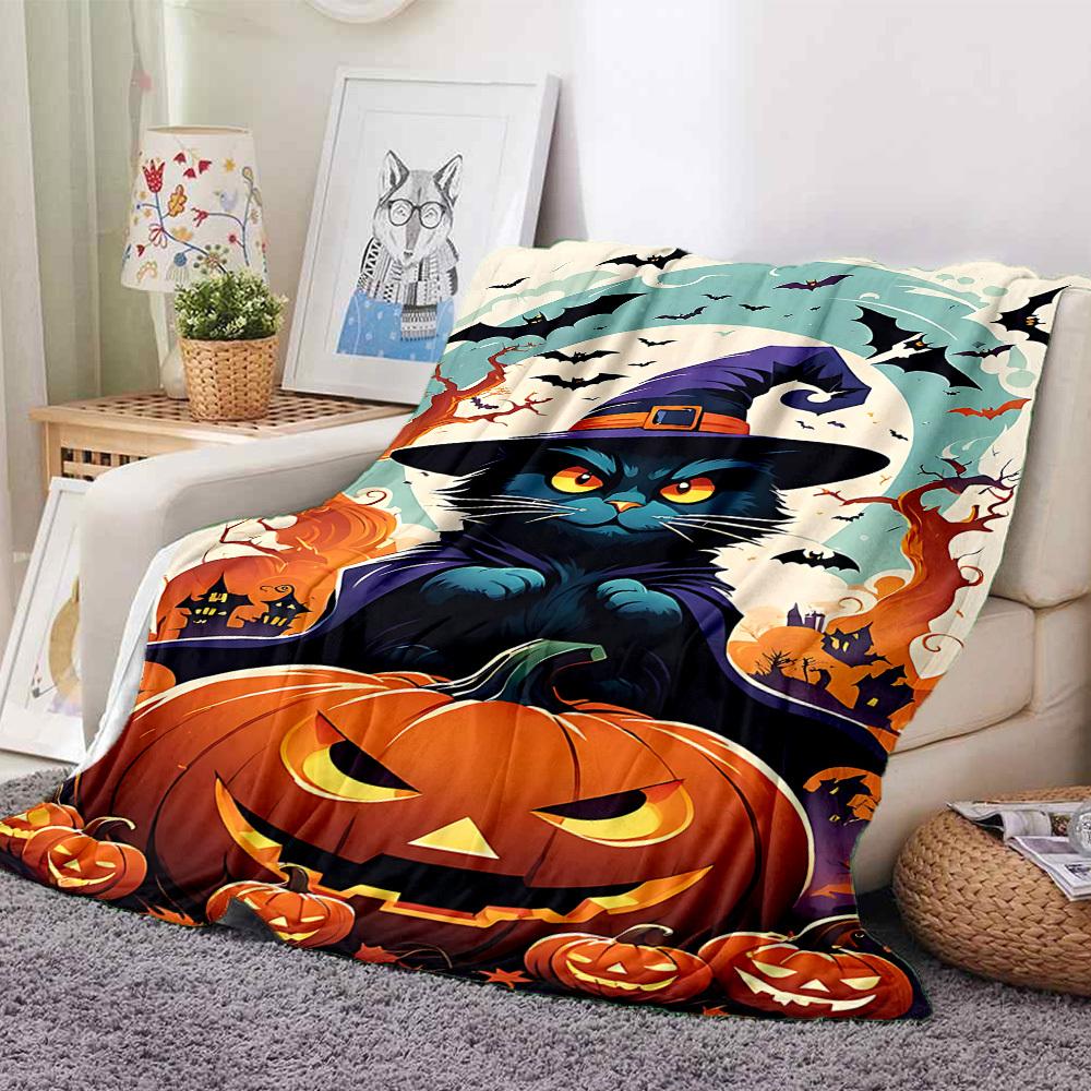 1pc Halloween Cat Blanket, Lightweight Flannel Throw Blanket for Sofa, Bed, Travel, Camping, Living Room, Office, Couch089