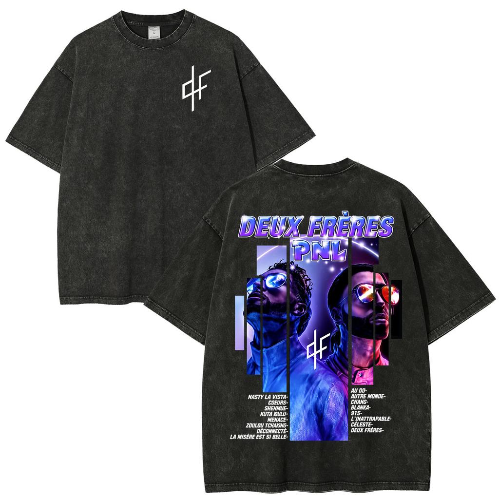 Rapper PNL Deux Freres Le Monde Chico Album Vintage Washed T-shirt Men Women Fashion Hip Hop Short Sleeve Cotton Casual T Shirts
