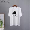 Shellsuning Casual Aesthetics Printing T-shirt Women Summer New Oversized O-neck Short Sleeve Simple Tees Female Cotton Soft Harajuku Tops