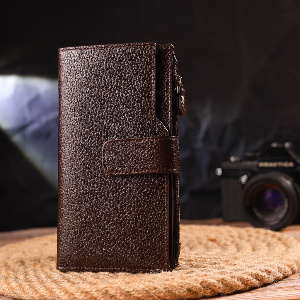 Стильный Женский вертикальный кошелек из натуральной кожи CANPELLINI Wallet 21642 Коричневый