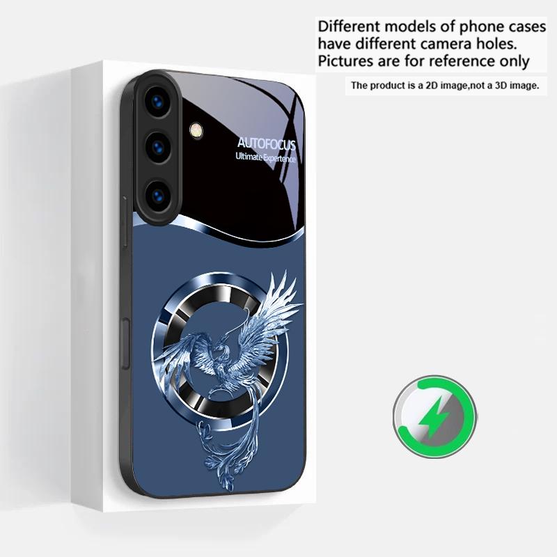Красивый Розовый Феникс Для Samsung S25 S25 Edge S25Ultra 20 S21 Pro S22 Plus S23 FE S24 Ultra Для Magsafe Стеклянный Чехол для Телефона