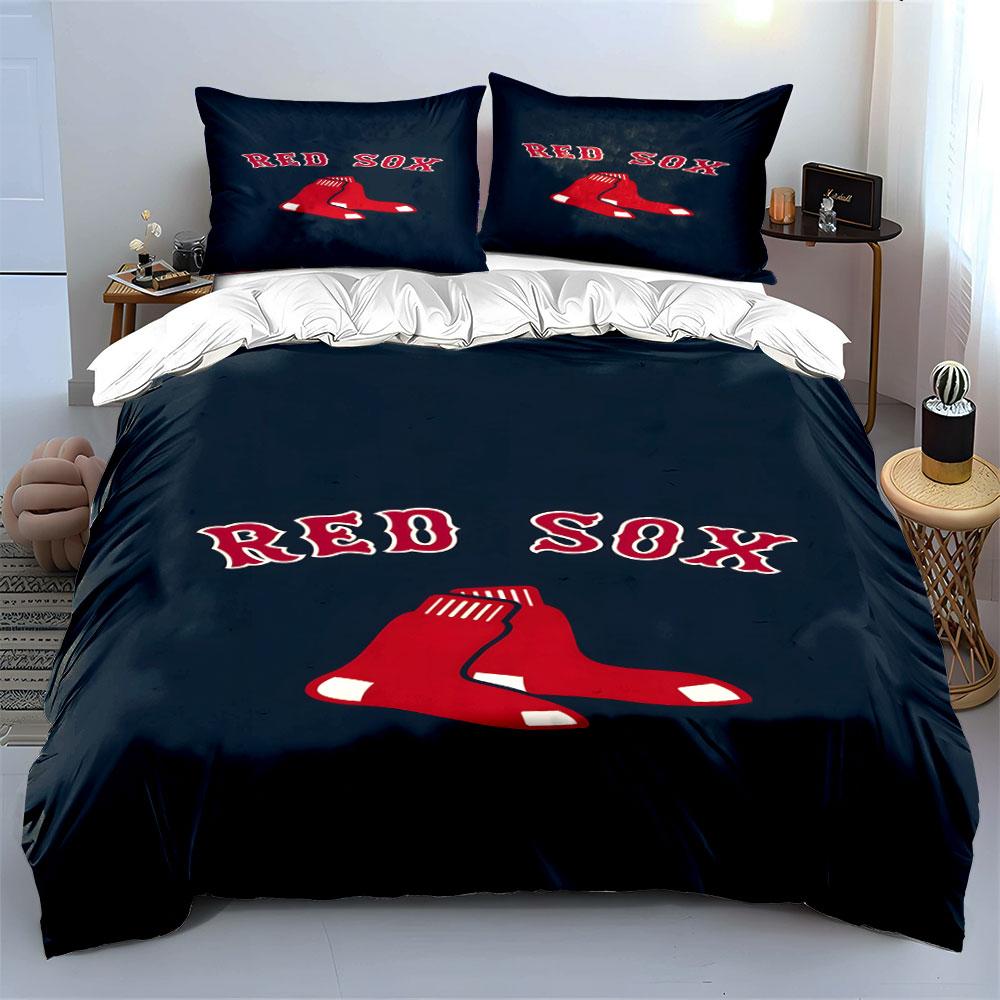 Red Sox Logo Bedding Design Print Bedding Set Duvet Cover Pillowcases (1* Duvet Cover 2* Pillowcases Do Not Include Comforter)