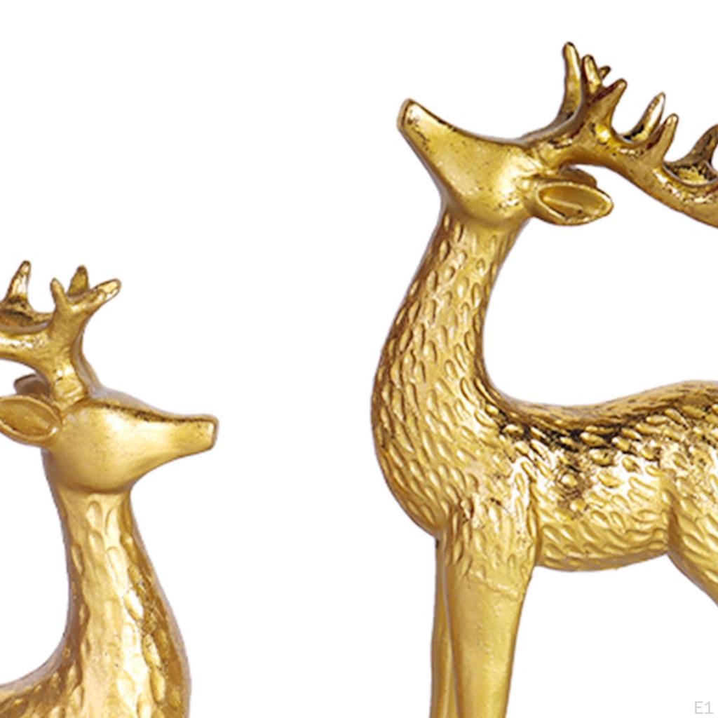 2 Pieces Deer Figurines Desktop Decor Collectible Artwork Ornament Elk Sculpture Resin Statues for