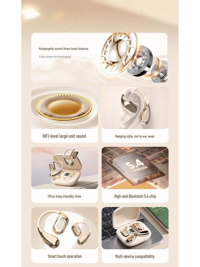 2024 Спортивные беспроводные открытые Bluetooth-наушники с разъемом Hook-Up и сверхдлительным временем работы от аккумулятора, не вставные, для использования унисекс