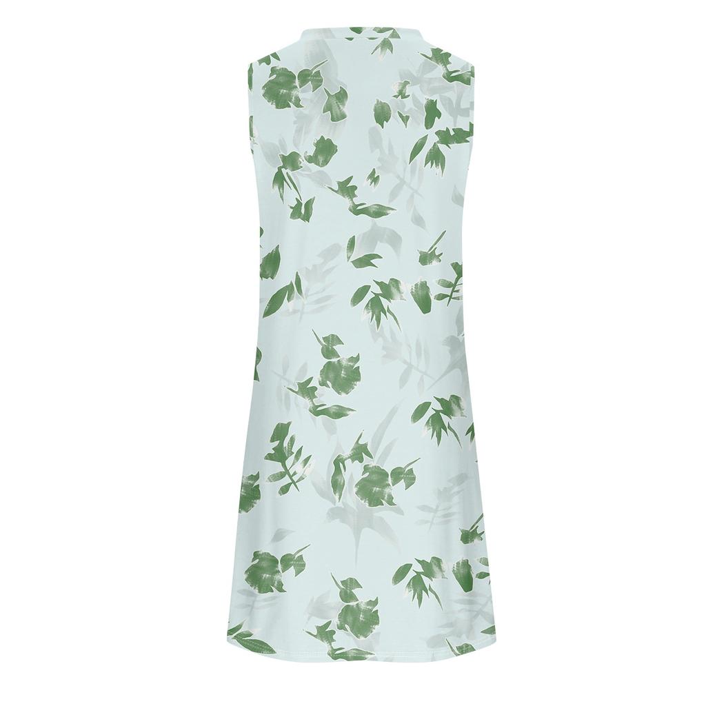 Женские летние повседневные платья без рукавов с принтом и U-образным вырезом