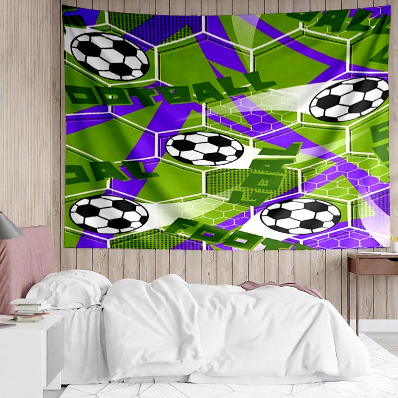 Soccer Print Tapestry, Backdrop, Easy Setup, Ideal for Bedroom, Office & Living Room, with Aesthetic Wall Hanging Decor.