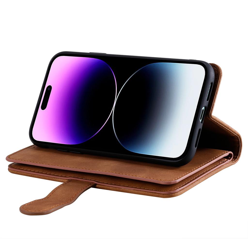 For iPhone 17 Pro Max Case 9 Card Slots Zipper Wallet PU Leather Phone Cover with Wrist Strap