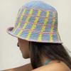 Ins Fashion Полосатая контрастная хлопковая шляпа-ведро для женщин, для путешествий на открытом воздухе, универсальная модная, ручная работа, связанная крючком, купольная гофрированная шапка-ведро