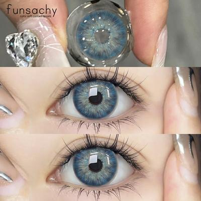 FUNSACHY 1 пара корейских цветных контактных линз для глаз, модные зрачки, косметические натуральные линзы, серые линзы, мягкие голубые линзы, годовые