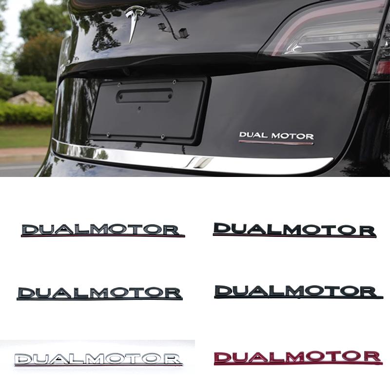 3D ABS Chrome Red Line Black Logo DUAL MOTOR Emblem Letters Car Styling Trunk Badge For Tesla 3 Y S X DUAL MOTOR Accessories