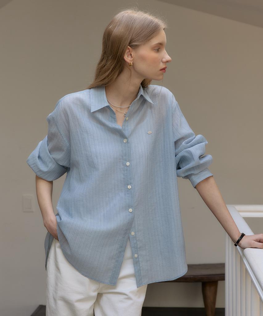 OURHOPE Seersucker Stripe Shirt - Sky Blue