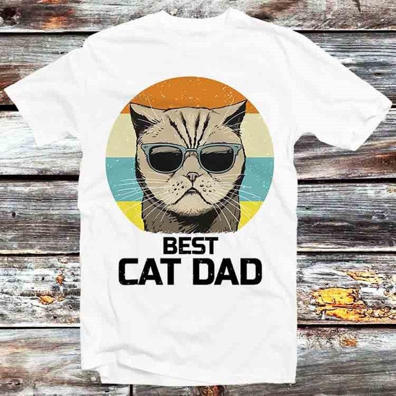 230 Gsm 100% Cotton Best Cat Dad In Sunglasses Fathers Day Cat Daddy T Shirt Vintage Retro Cool Gift Mens Womens Unisex Cartoon Anime Top Tee B511