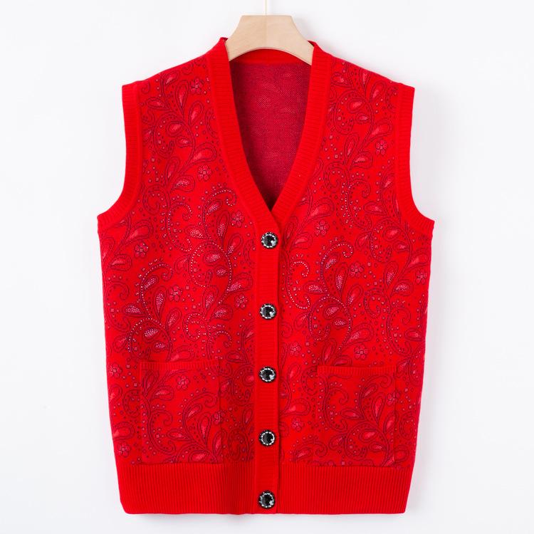 Middle-aged and Elderly Knitted Sweater Vest for Women 50 Years Old 60 Mother Wear Autumn Sweater Vest Grandma New Warm Cardigan