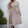 Temperament and Elegance Outer Wear Fall Women's Round Sleeve Long Sleeve Leopard Print Dresses
