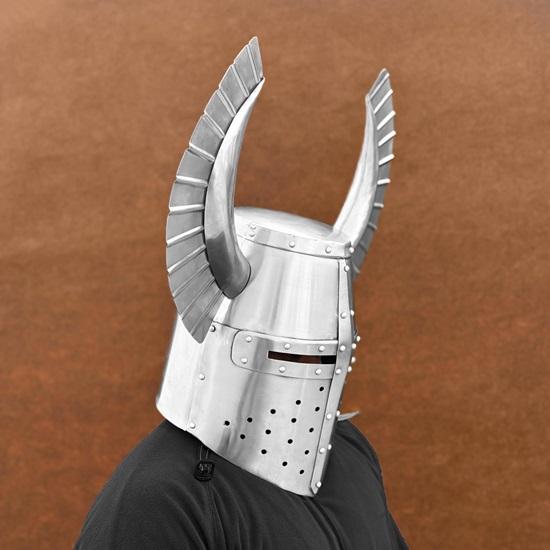 Medieval Templar Helmet, Teutonic Knight Wing, Great Horned Warrior Helmet, Fantasy Winged Cosplay