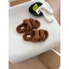 Womens Open Toe Fuzzy Slippers Flat Comfortable Slip On House Shoes With Metal Buckle