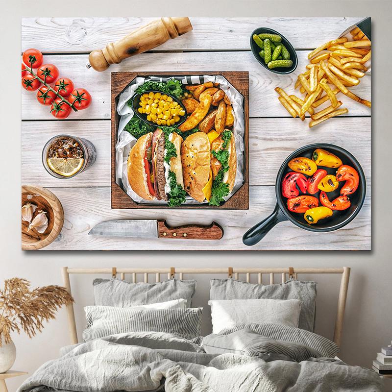 Картины быстрого питания в американском стиле, картины на холсте, гамбургер, картофель фри, постеры для хот-догов и принты для гостиной, кухни, настенный декор