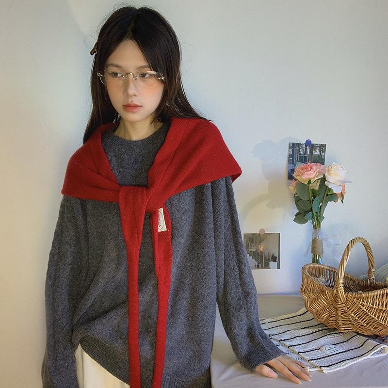 Luochi Knitting~ Шерстяной Треугольный Шарф Осенняя Мода 100% Шерсть, Стиль Корейского Блогера