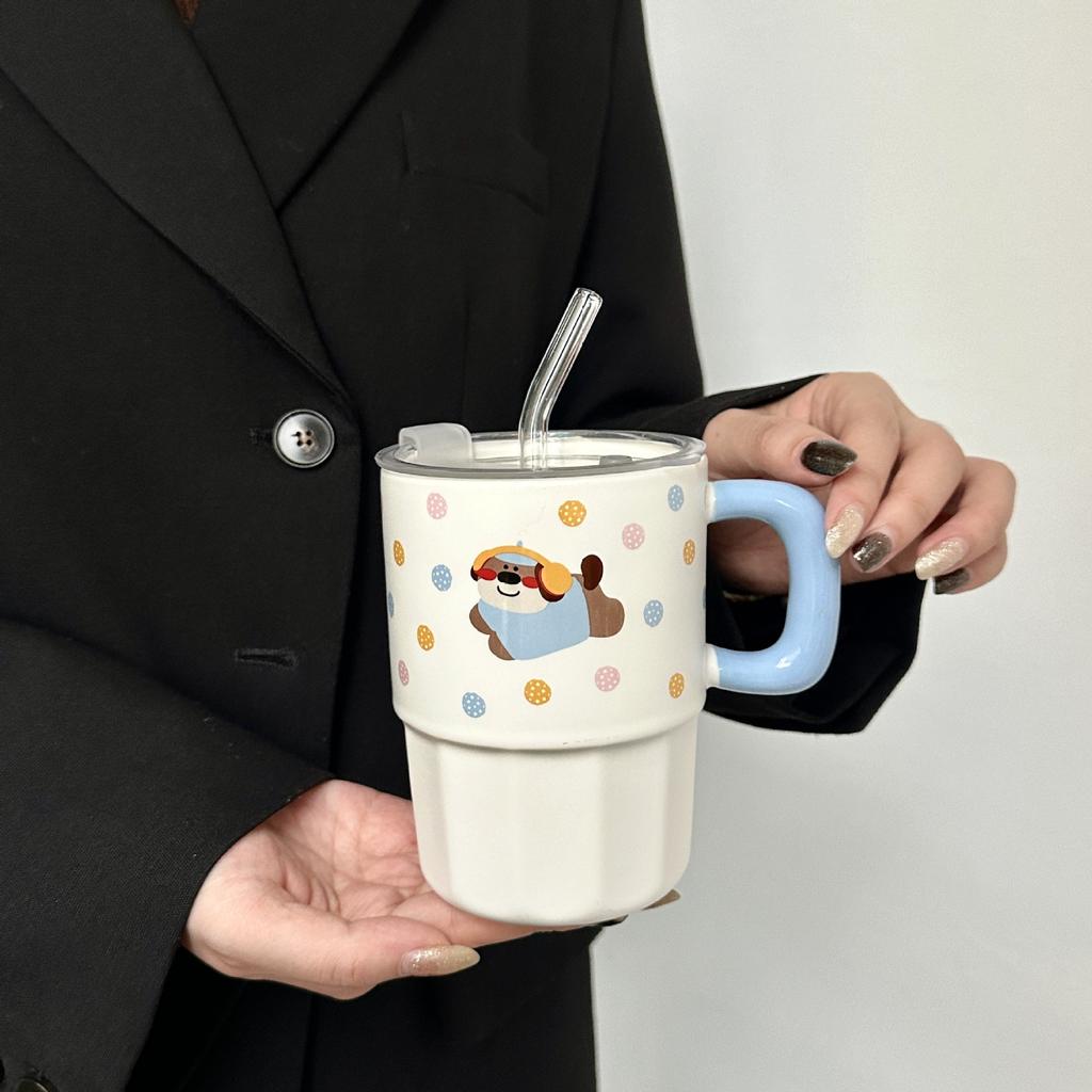 Милая кукла-щенок в форме польки, соломенная чашка, керамическая кружка с крышкой, парная чашка для воды, практичный подарок на день рождения для девочек