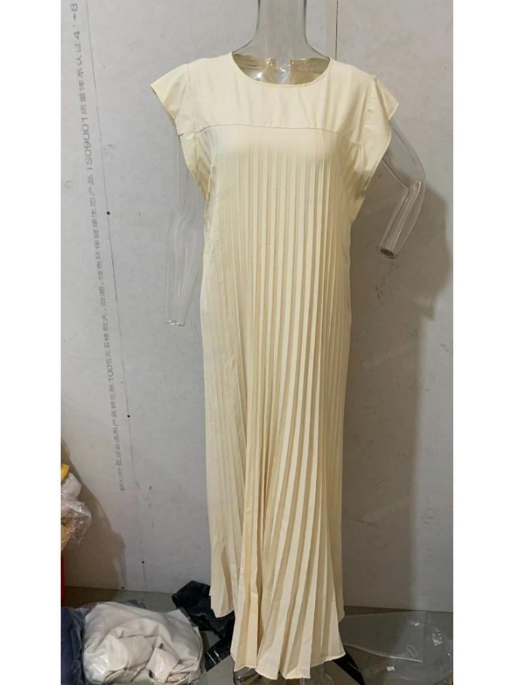 2023 Осень/Зима Европейская и Американская Мода Платье с Круглым Вырезом без Рукавов Плиссированное для Женщин