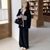 Высококачественный корейский джинсовый костюм-двойка с пэчворком: блейзер и брюки клеш - Женский весенне-осенний костюм