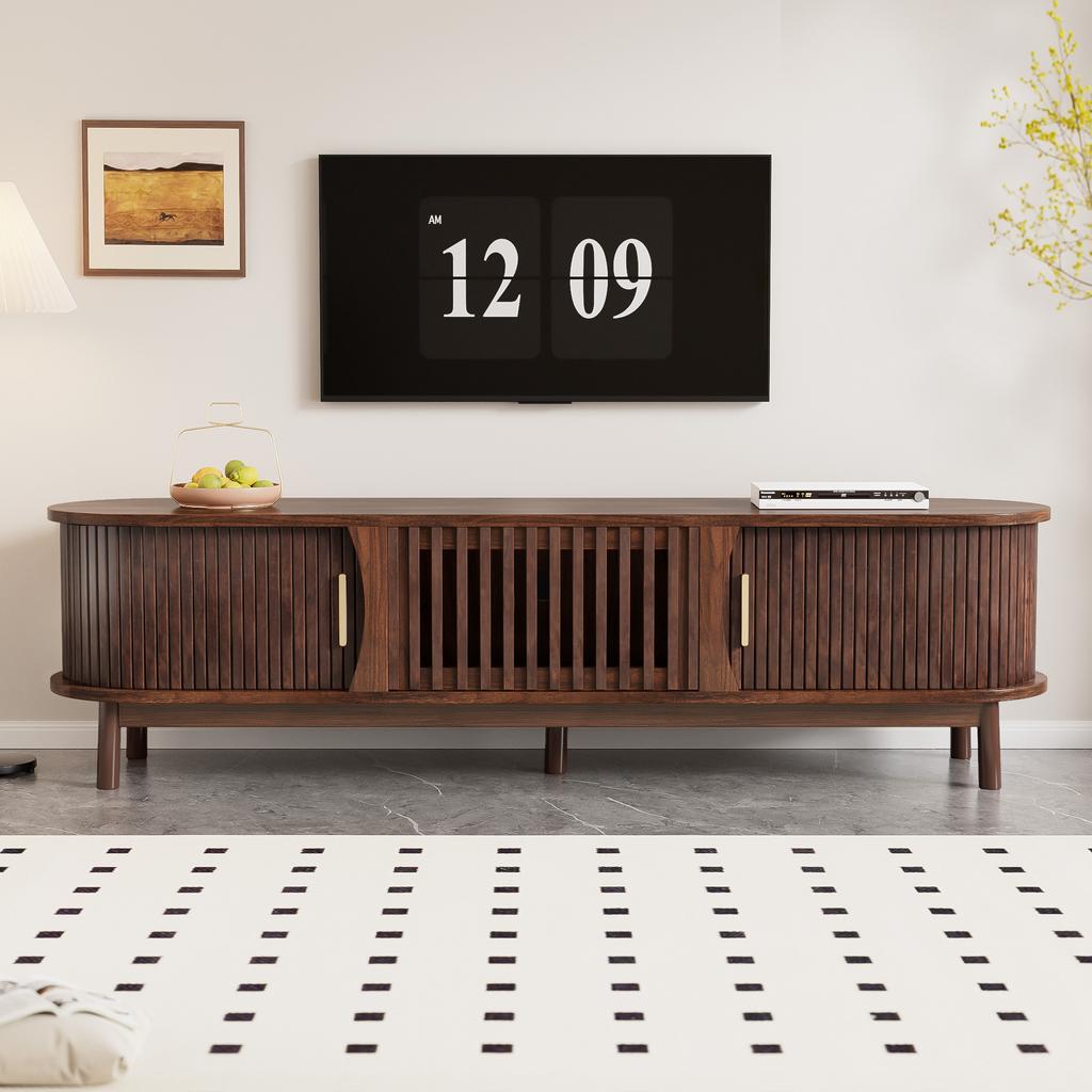165 x 39.5 x 46 cm, Brown TV Cabinet with Sliding Door, Downward-Folding Hollow Door, Suitable for TV Stands up to 65 Inches, with Support Legs