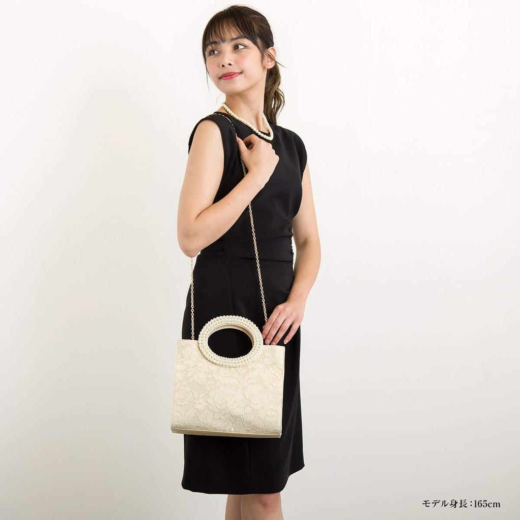 2way Pearl Handle Party Bag Lace Design Gorgeous Elegant [PLEX] Women's (Silver (Pleated Type))