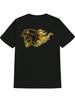 Повседневная футболка с графическим принтом - Череп и летный шлем с пламенем - Черно-желтый контрастный дизайн