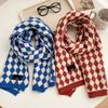 Blue Checkerboard Wool Small Scarf Female Winter Warm Versatile Student Couple Short Scarf