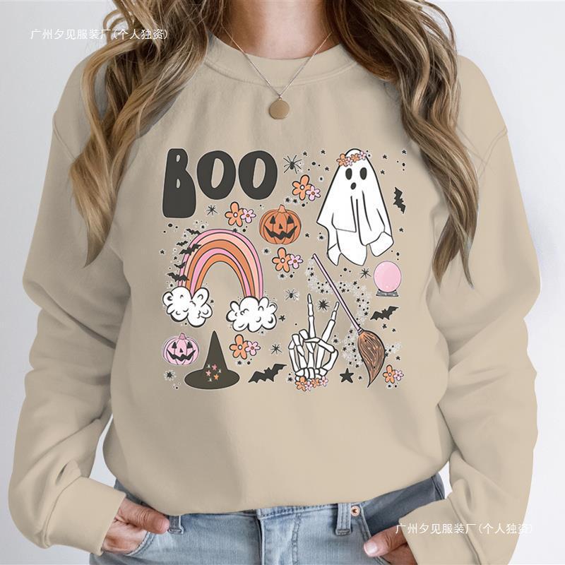 Halloween Ghost Sweatshirt Women Pumpkin Skeleton