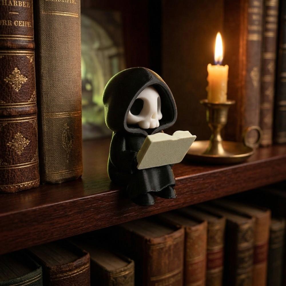 Cartoon Gothic Decoration 3D Printed Reading Pose Ghost Statues Cute Ghost Ornaments Desktop Use