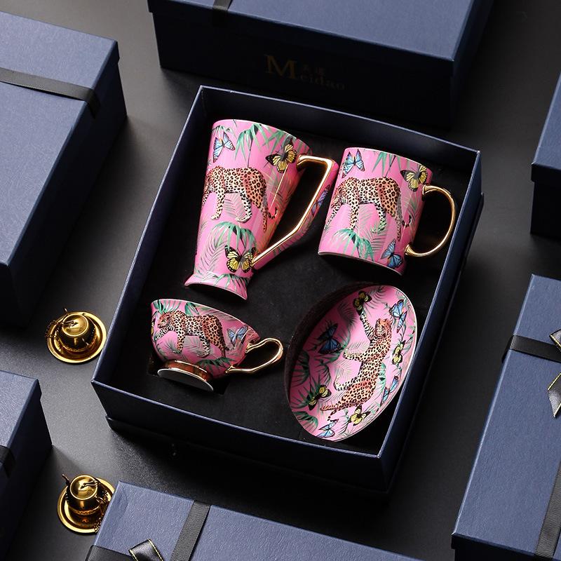 Креативная розовая кружка из костяного фарфора с изображением леопарда, гепарда, керамическая чашка для кофе, молока, воды, дневного чаепития, домашняя посуда для напитков