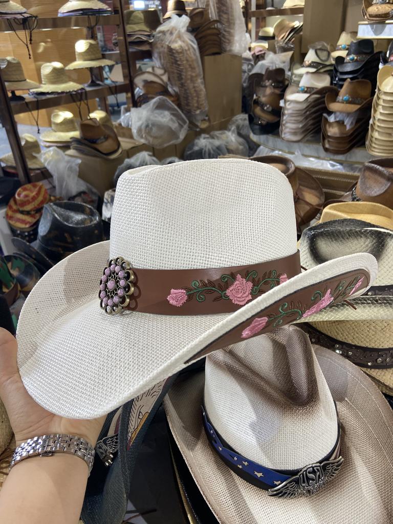 Three-dimensional Embroidery Handmade Straw Hat Western Cowboy Hat Men Cap Outdoor Women Hat Light Luxury