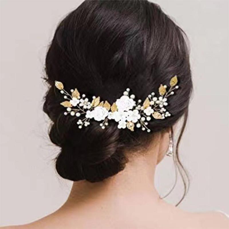 Elegant Artficial Pearls Flower Hair Vine Bridal Flower Hairband For Wedding Bride Bridesmaid And Flower Girl Photography