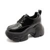 Fashion 7.5CM Full Cow Genuine Leather Black Platform Sneakers Wedge Female Fashion Autumn Spring Casual Ladies Moccasin Woman Shoes